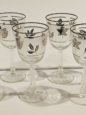 Vintage Libbey Wine Glasses with Silver Leaf Motif - Set of 6